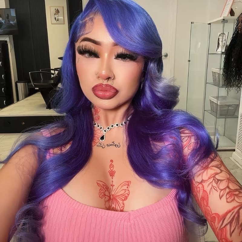 SWAY Violet Blue Wavy 13x4 Lace Front Virgin Human Hair Wigs 200 Density