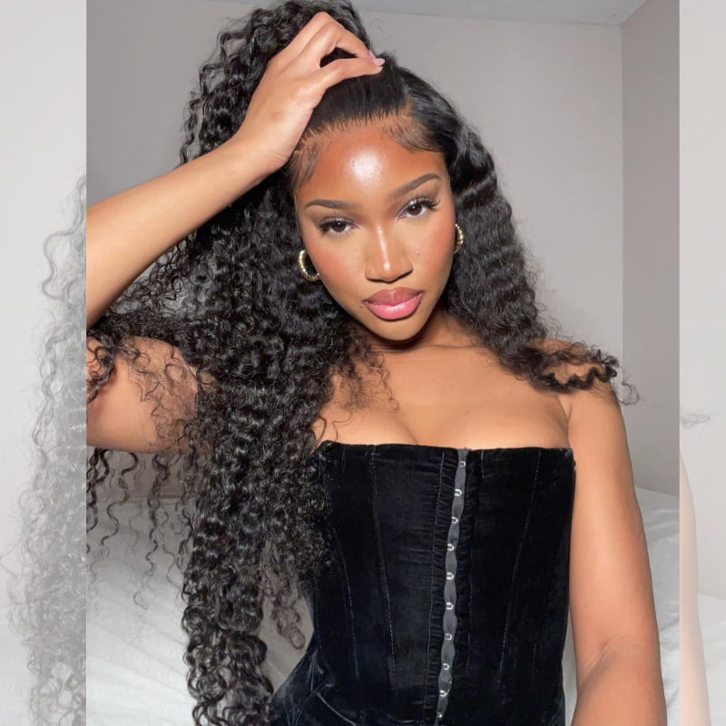 SWAY 250 300 Density Deep Curly 13x4 Lace Front Virgin Human Hair Wigs