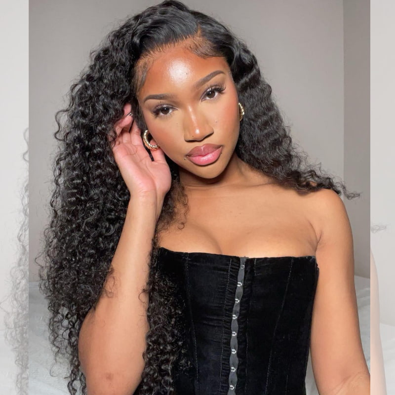SWAY 250 300 Density Deep Curly 13x4 Lace Front Virgin Human Hair Wigs