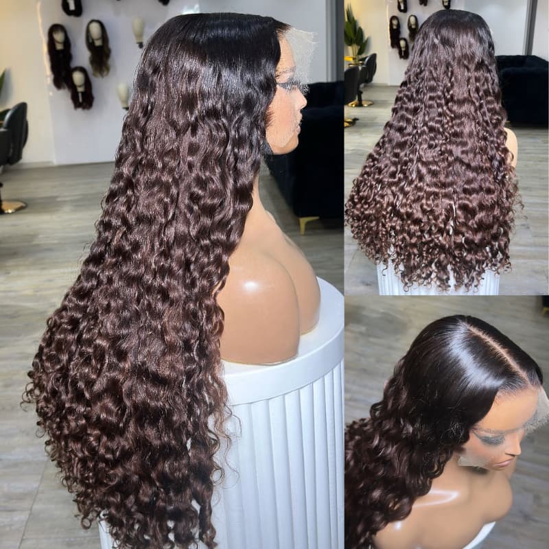 SWAY Ombre Brown Dark Roots Burmese Curly 13x4 Lace Front Human Hair Wig 250 300 Density