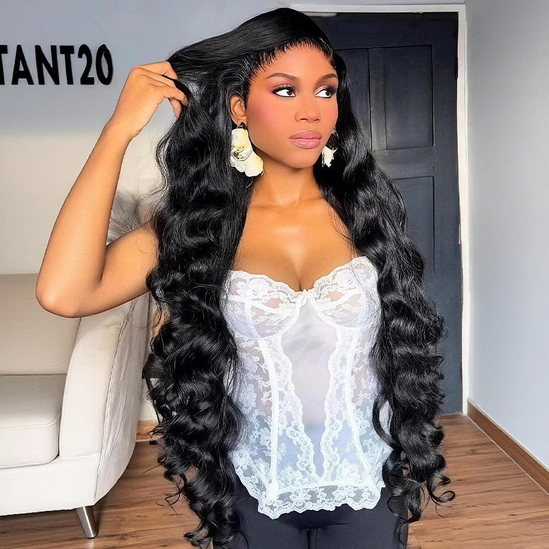 SWAY Soft Bouncy Loose Body Wave 13X4 Lace Front Human Hair Wigs 250 300 Density