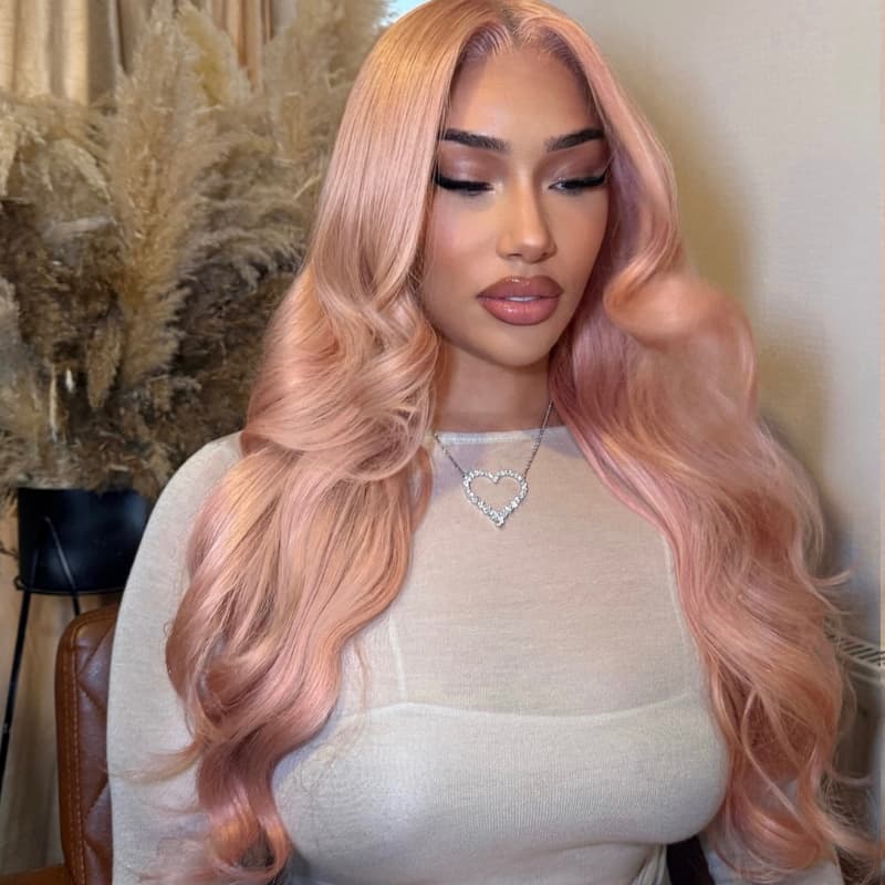 SWAY Soft Rose Blush Pink 13x4 Lace Front Virgin Human Hair Wigs 200 Density