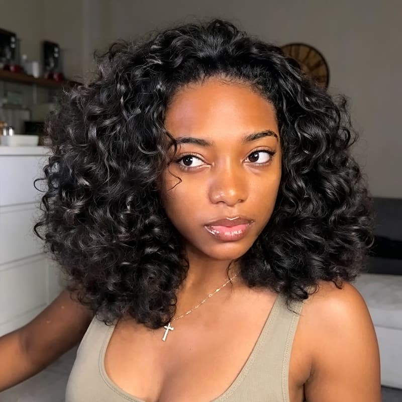 SWAY Springy Corkscrew Defined Curls Short Bob 13x4 Lace Frontal Human Hair Wigs