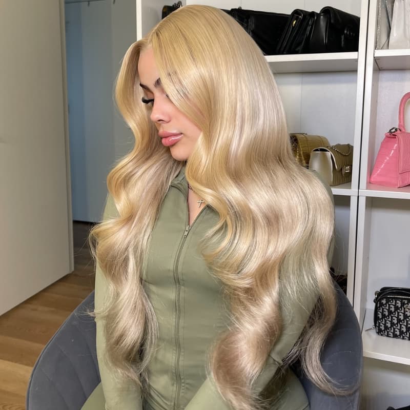 Pelucas de cabello humano ondulado con encaje frontal SWAY, color gris, densidad 200, 13x4 