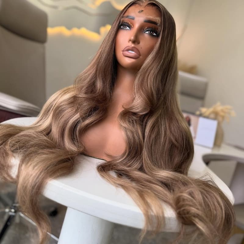 SWAY Strawberry Honey Blonde Brown Highlights 13x4 Lace Front Virgin Human Hair Wigs 200 Density