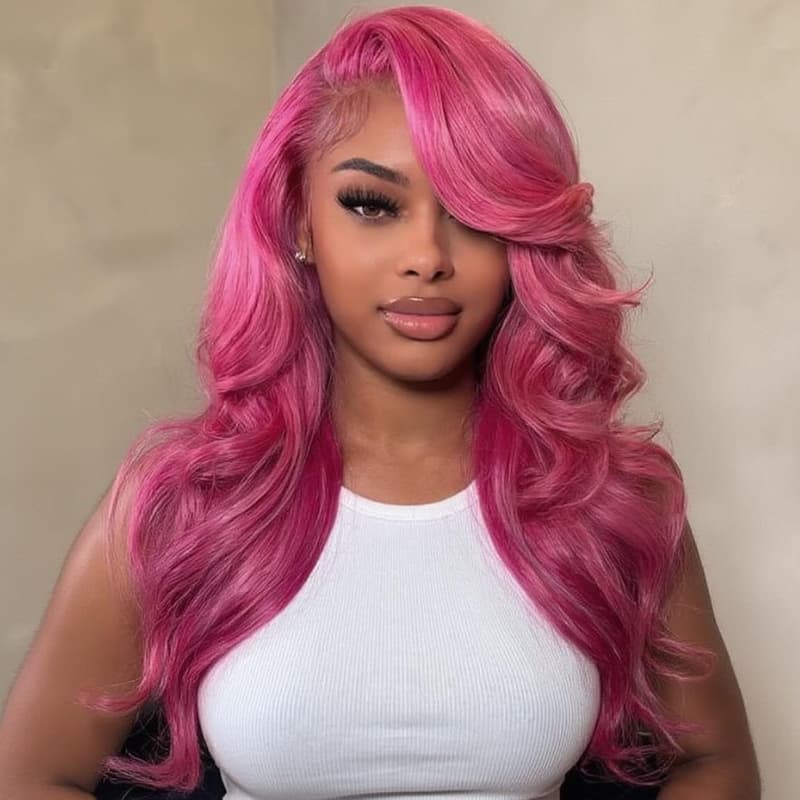 SWAY Luxury Summer Beach Vacations Vibrant Magenta Hot Pink 13x4 Lace Front Human Hair Wigs