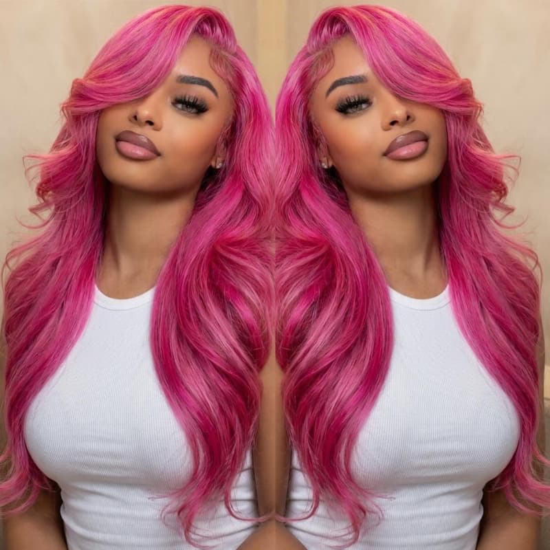 SWAY Luxury Summer Beach Vacations Vibrant Magenta Hot Pink 13x4 Lace Front Human Hair Wigs