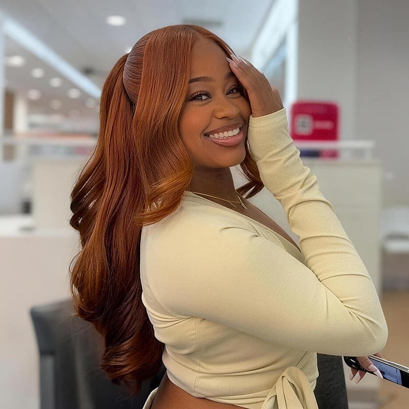 SWAY Vibrant Pumpkin Copper Orange Short Bob Body Wave Curls 13x4 Lace Front Human Hair Wig