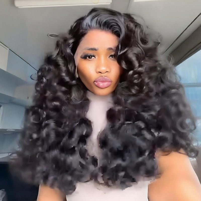SWAY Voluminous Bouncy Loose Curls 13x4 Lace Front Human Hair Wig 250 300 Density
