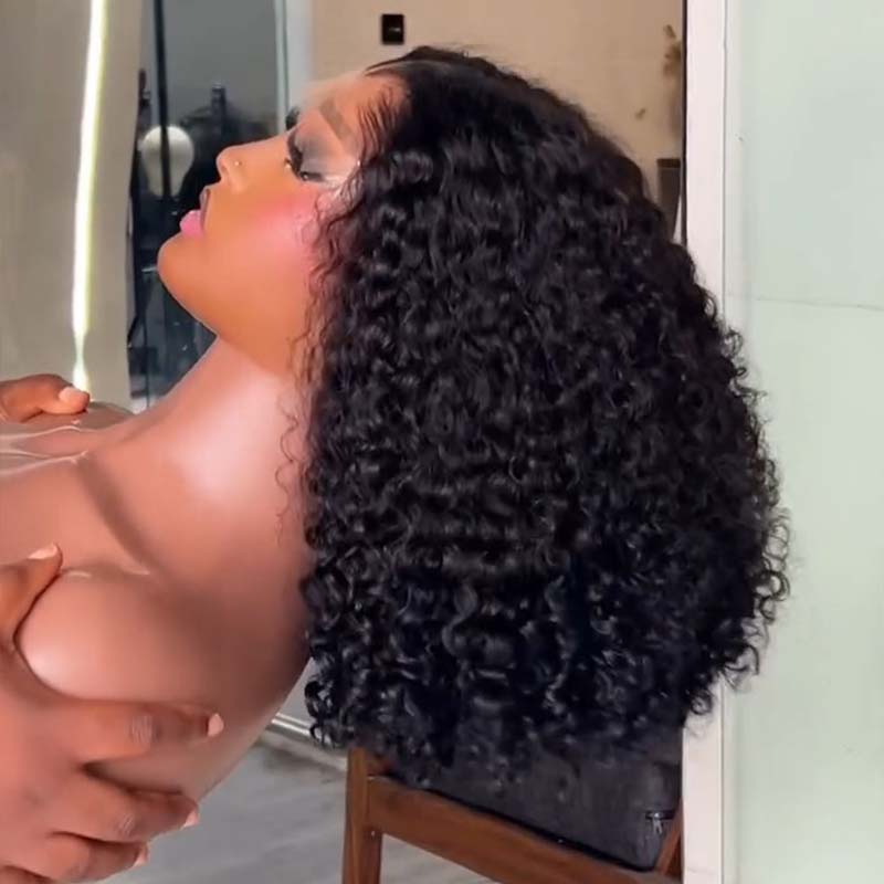 SWAY Voluminous Kinky Curly Shoulder Length Short Bob 13x4 Lace Front Human Hair Wigs